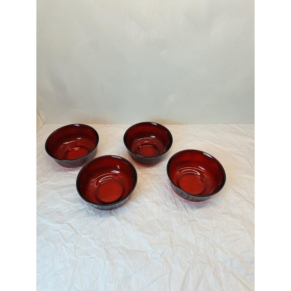 Luminarc Arcoroc France Ruby Red Salad Cereal Bowl Set of 4, 4.75" - Picture 5 of 9
